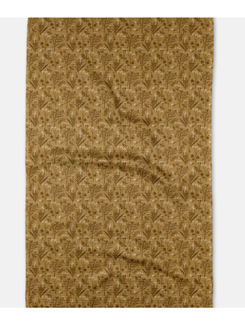 Geometry Golden Fall Flowers Tea Towel