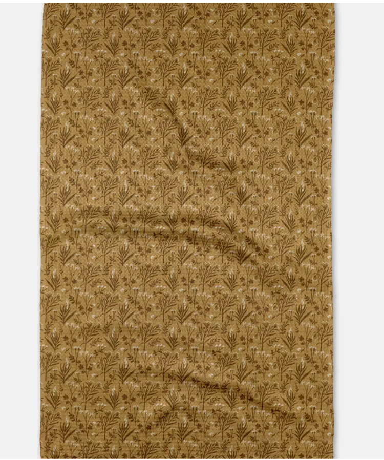 Geometry Golden Fall Flowers Tea Towel