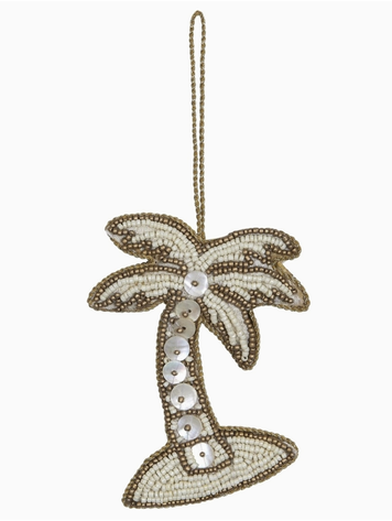 HS Seashells Palm Tree Gold Mop & Beaded Ornament