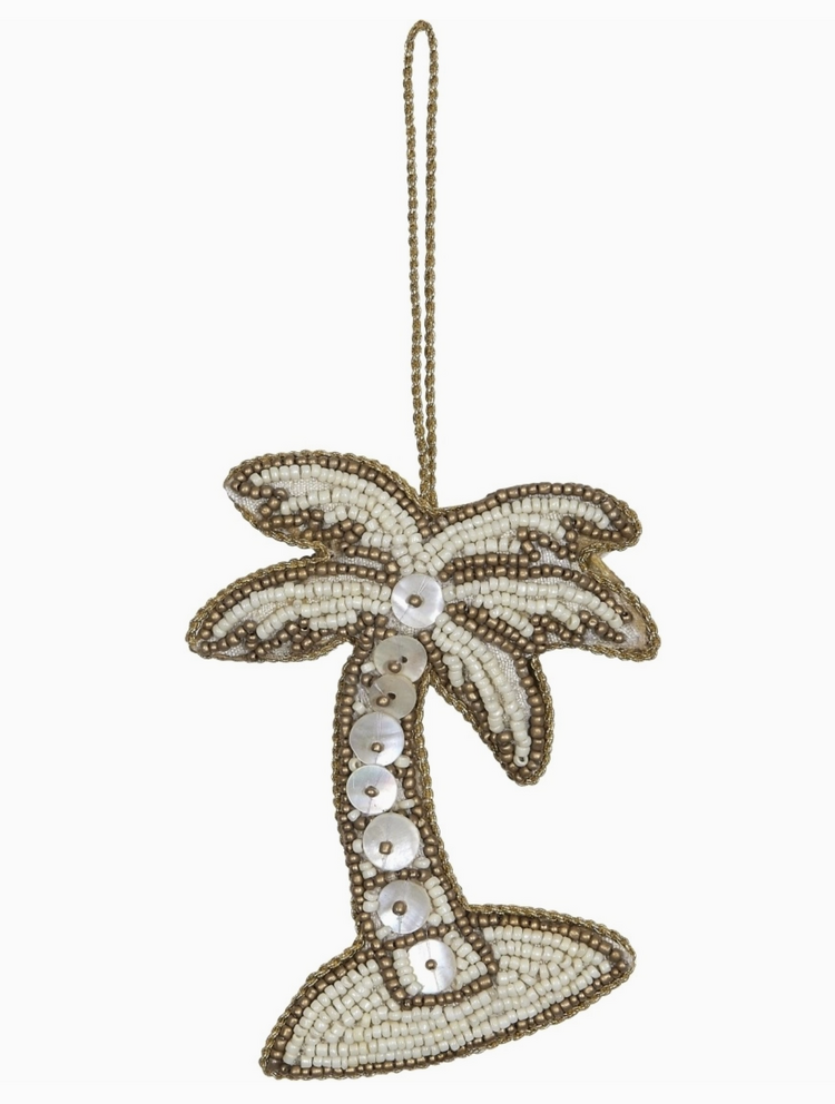 HS Seashells Palm Tree Gold Mop & Beaded Ornament