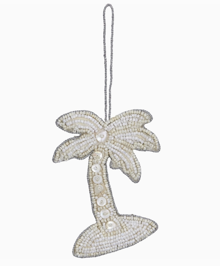 HS Seashells Palm Tree White Mop & Beaded Ornament