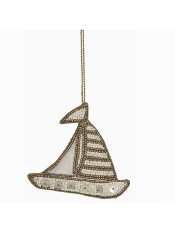 HS Seashells Sailboat Gold Mop & Beaded Ornament
