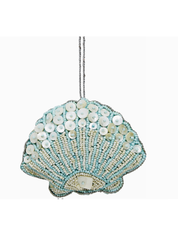 HS Seashells Scallop Blue Mop & Beaded Ornament