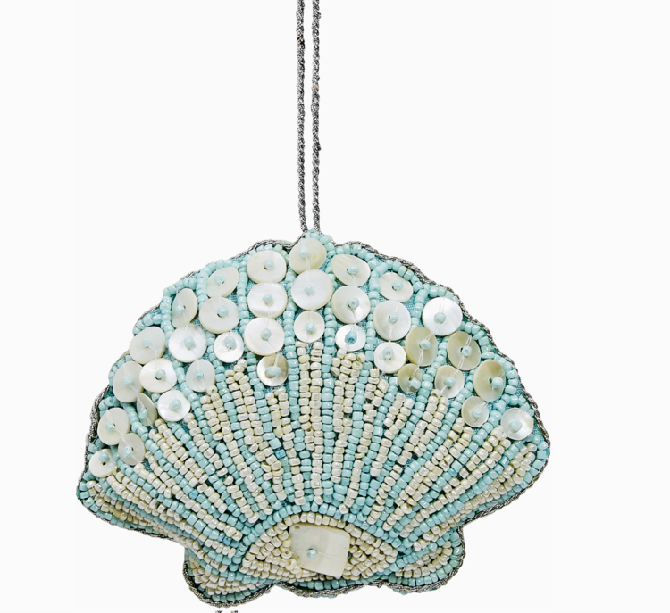 HS Seashells Scallop Blue Mop & Beaded Ornament
