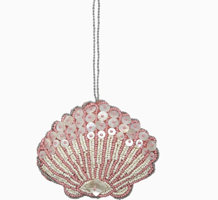 HS Seashells Scallop Coral Mop & Beaded Ornament