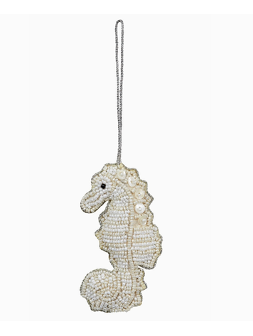 HS Seashells Seahorse White Mop & Beaded Ornament