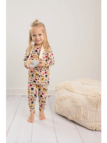 Butterscotch Babies Bamboo Toddler Two-Piece Pajama Watercolor Floral  6T