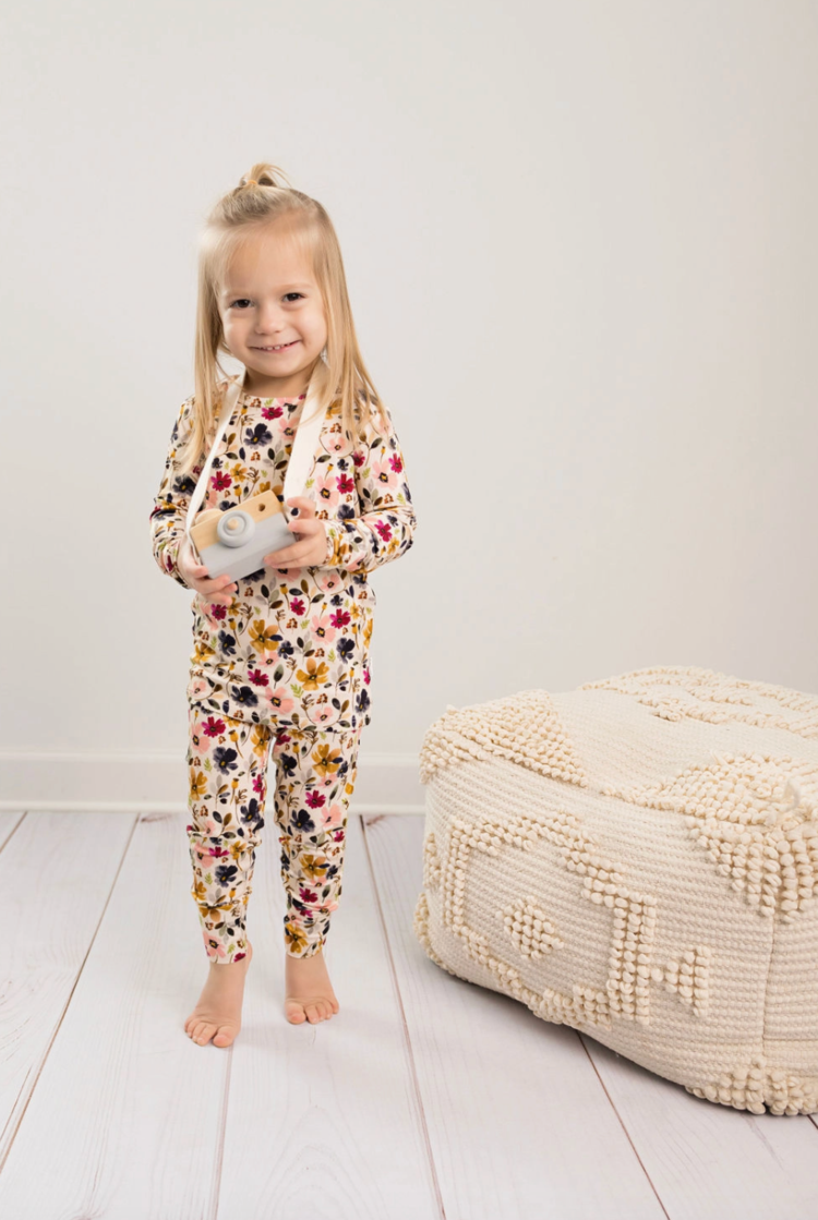 Butterscotch Babies Bamboo Toddler Two-Piece Pajama Watercolor Floral  6T