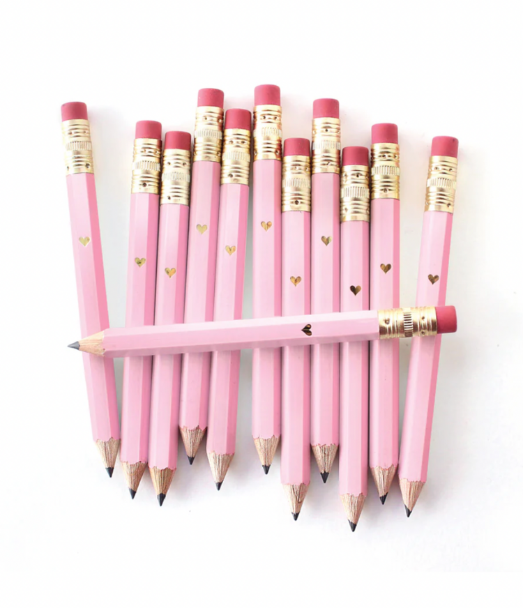 Inklings Paperie Mini Pink Gold Heart Pencils