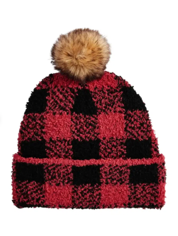 Mudpie Buffalo Check Chenille Beanie