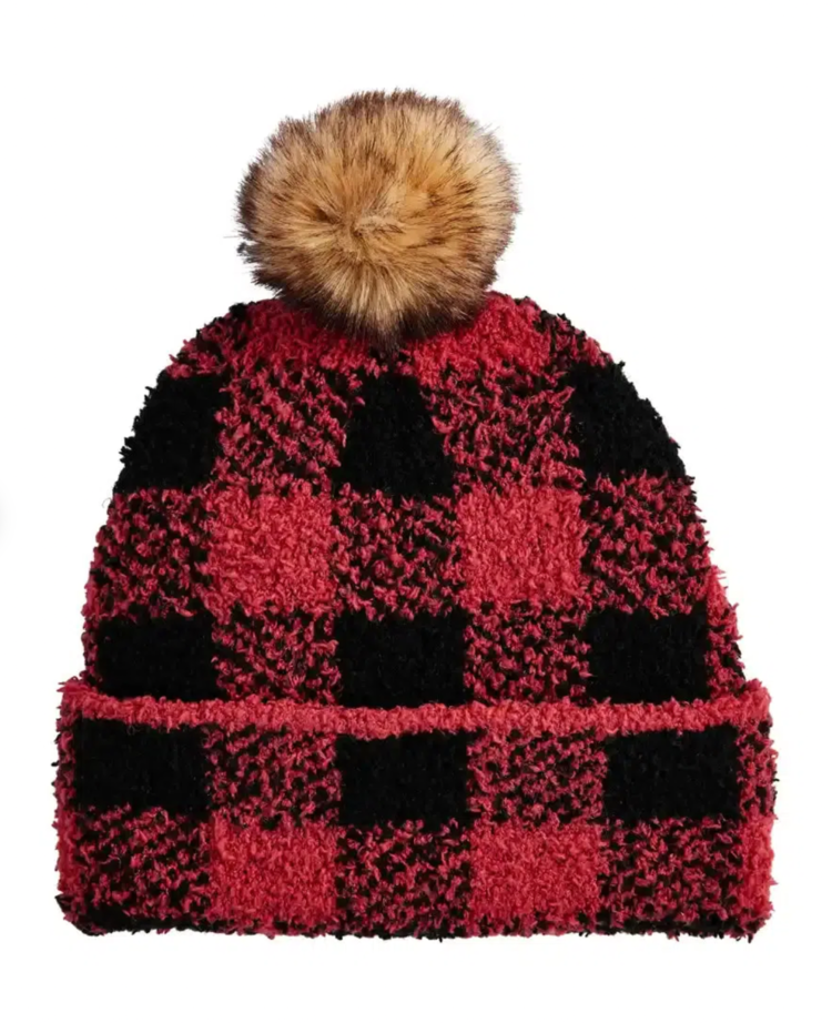 Mudpie Buffalo Check Chenille Beanie