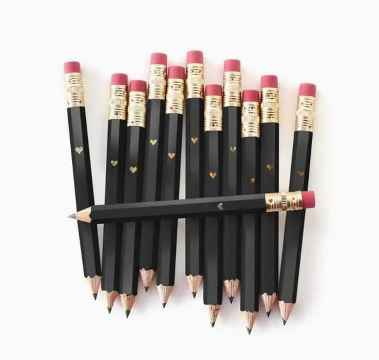 Inklings Paperie Mini Gold Heart Pencils - Black