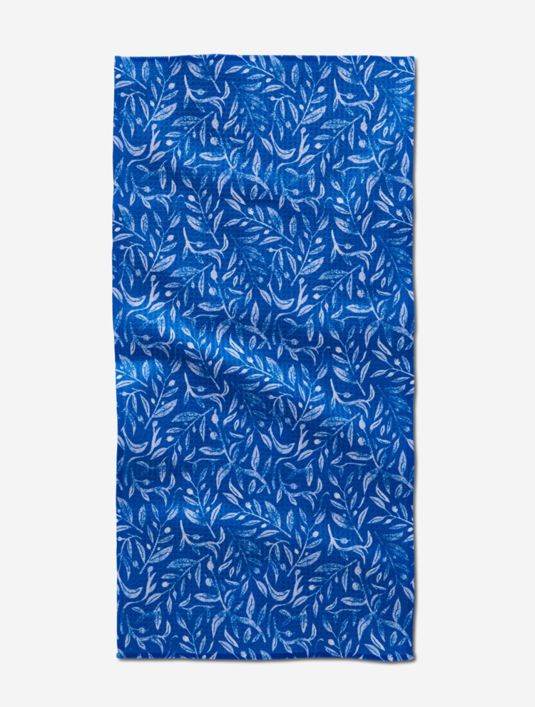 Geometry Hanukkah Leaves White Tea Towel