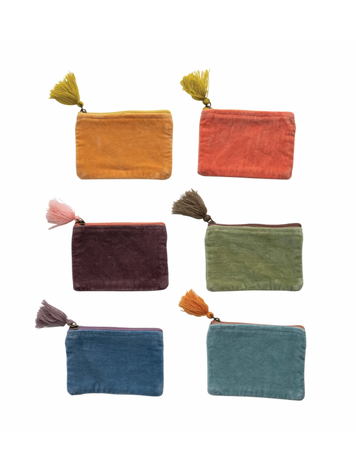 Creative Co-Op Cotton Velvet Zip Pouch w/ Tassel Mini