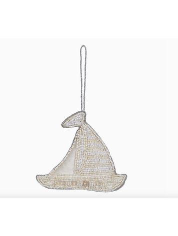HS Seashells Sailboat White Mop & Beaded Ornament