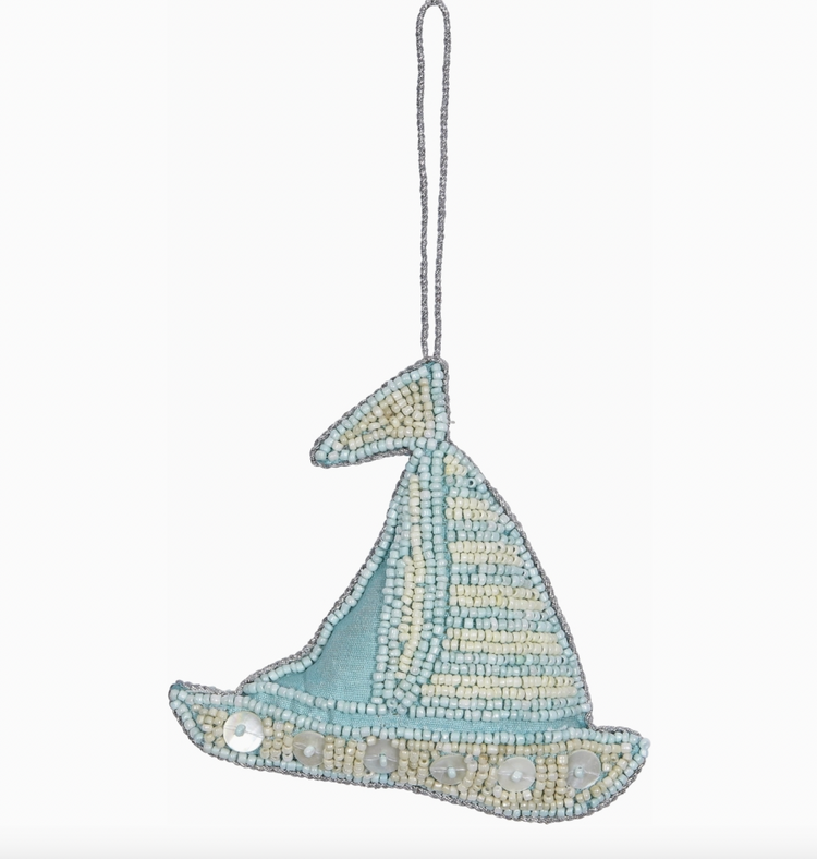 HS Seashells Sailboat Blue Mop & Beaded Ornament