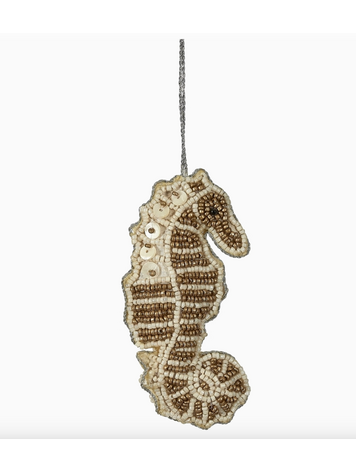 HS Seashells Seahorse Gold Mop & Beaded Ornament