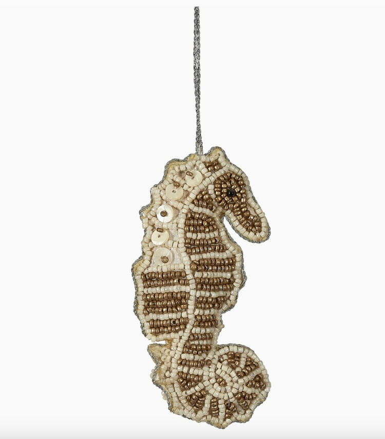 HS Seashells Seahorse Gold Mop & Beaded Ornament