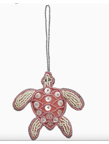 HS Seashells Turtle Coral Mop & Beaded Ornament