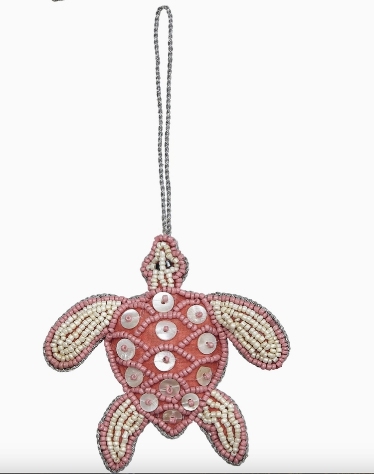 HS Seashells Turtle Coral Mop & Beaded Ornament