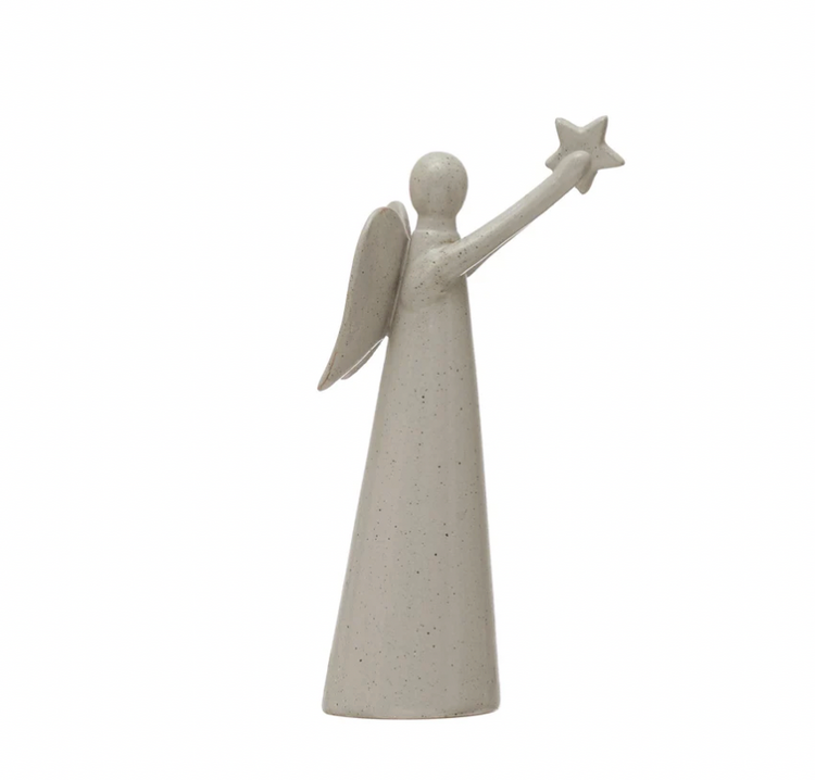 Creative Co-Op Stoneware Angel with Star