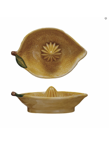 Creative Co-Op Hand-Painted Stoneware Lemon Shaped Juicer