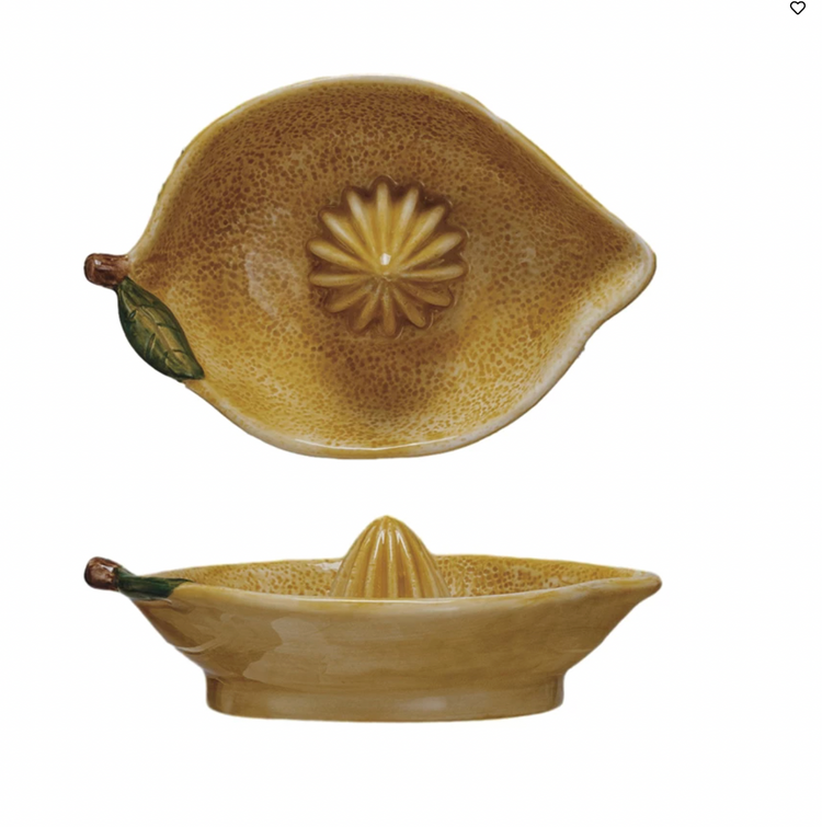 Creative Co-Op Hand-Painted Stoneware Lemon Shaped Juicer