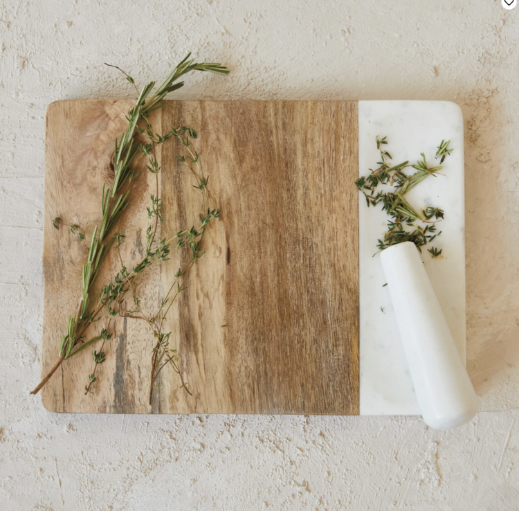 Creative Co-Op Mango Wood & Marble Pestle