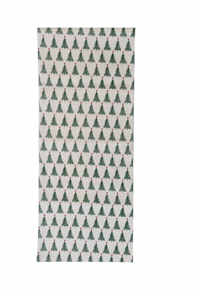 Creative Co-Op Cotton Table Runner w/ Christmas Tree Pattern