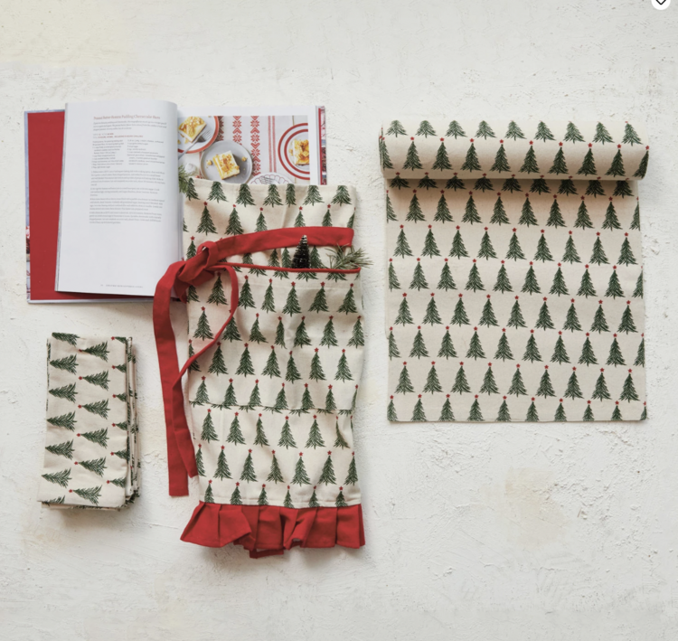 Creative Co-Op Cotton Table Runner w/ Christmas Tree Pattern