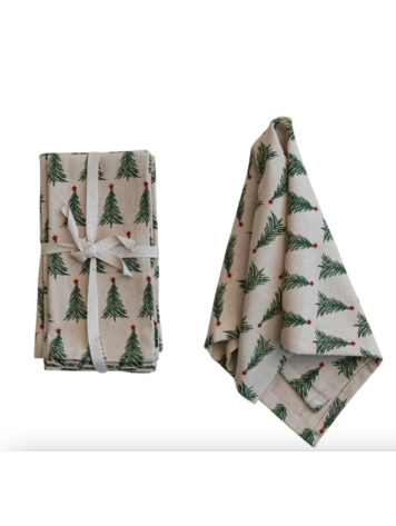 Creative Co-Op Cotton Napkins w/ Christmas Tree Pattern set of 4