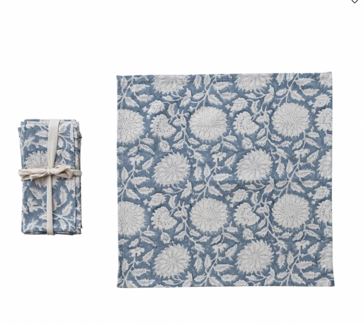 Creative Co-Op Cotton & Linen Napkins with Flowers