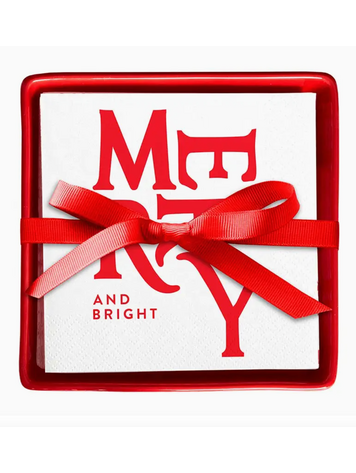 Santa Barbara Design Studio Ceramic Napkin Tray + Napkins - Merry