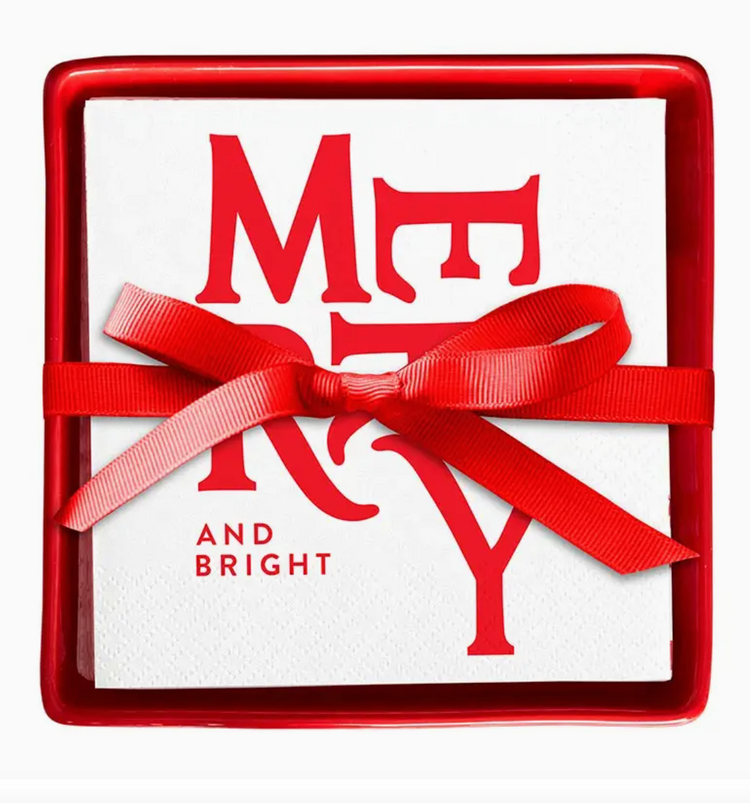 Santa Barbara Design Studio Ceramic Napkin Tray + Napkins - Merry