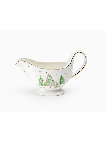 Grace Teaware Christmas Pine Trees Porcelain Gravy Boat