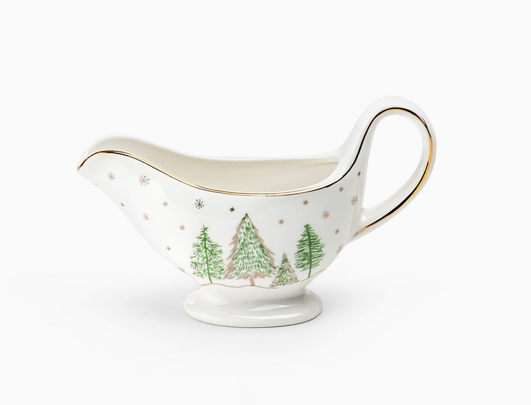 Grace Teaware Christmas Pine Trees Porcelain Gravy Boat