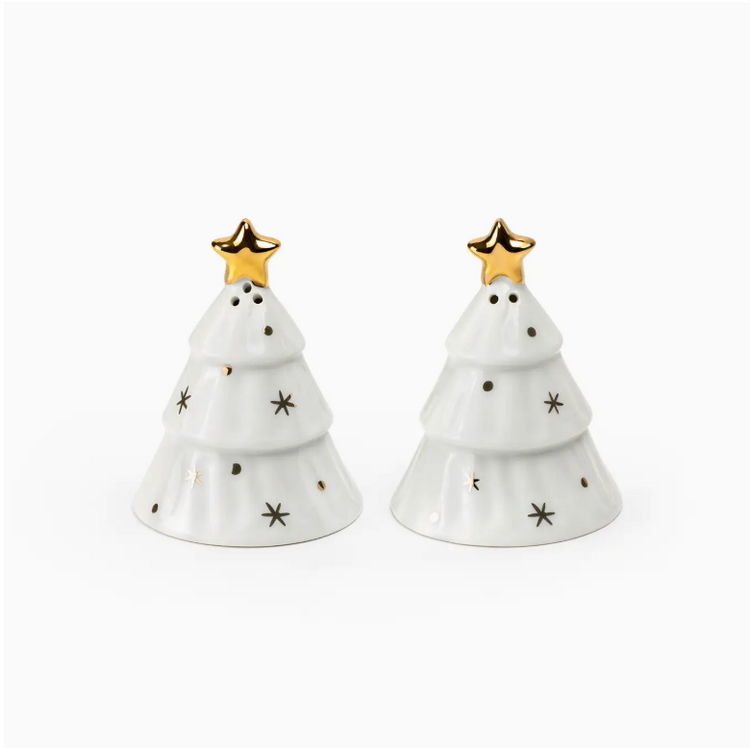 Grace Teaware Holiday Gold Pine Salt and Pepper Shaker Set
