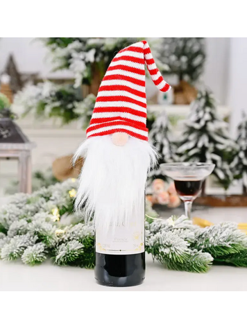 Sweet Cherry Sky Gnome Knitted Hat Wine Cover Topper