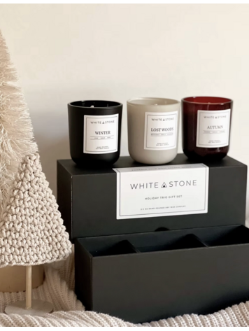 White Stone Candles Winter Trio Box