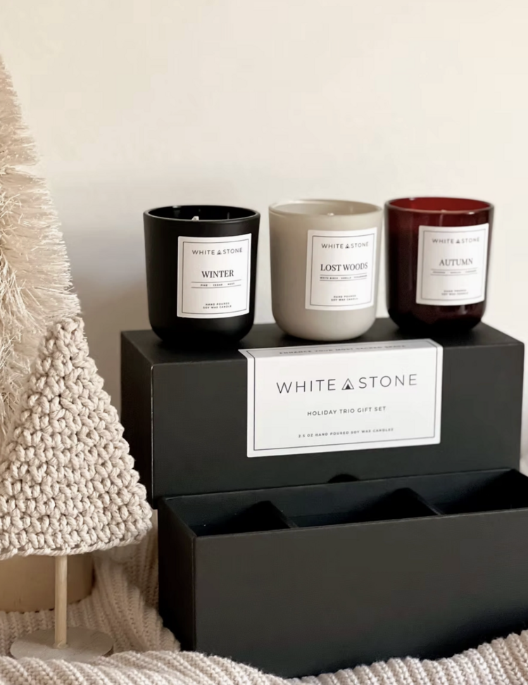 White Stone Candles Winter Trio Box