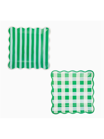 My Mind's Eye Gingham and Stripes Scalloped Square Plate Set