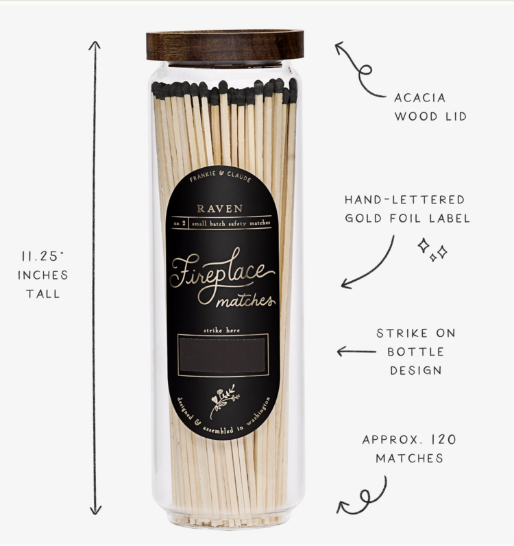 Frankie & Claude Black Fireplace Matches in Wood