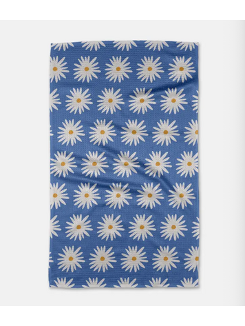 Geometry Blue Daisies Tea Towel