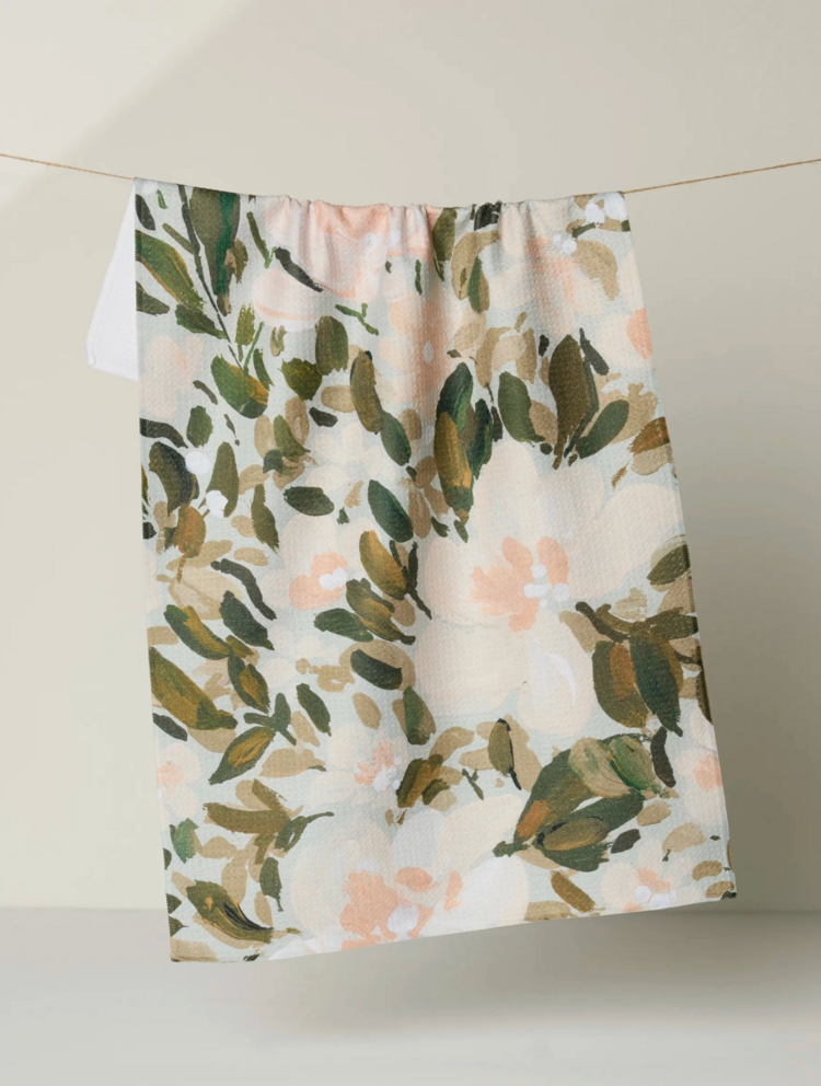 Geometry Painted Blossoms Tea Towel