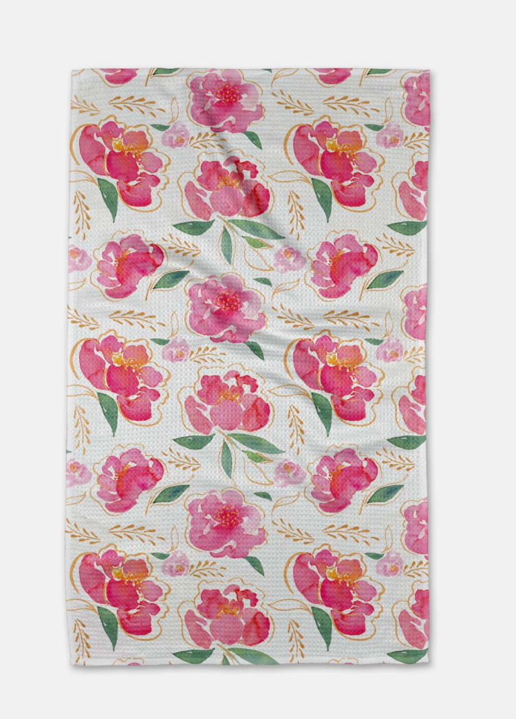 Geometry Pink Peony Tea Towel