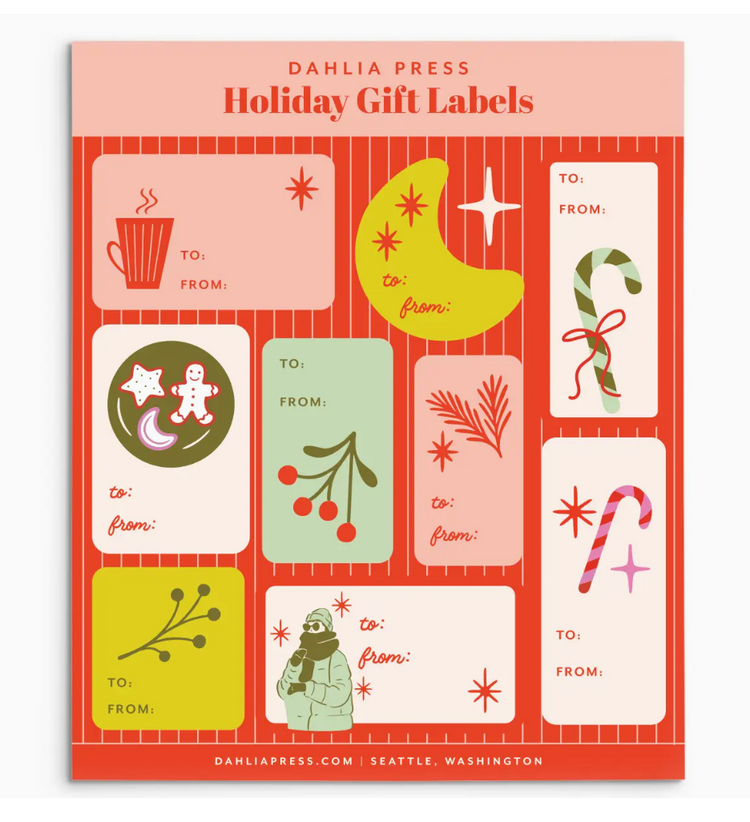 Dahlia Press Holiday Gift Labels 4, Sticker Tag Sheets