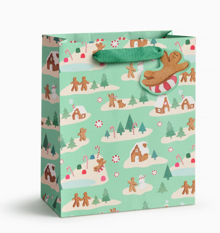 E. Frances Paper Studio Mint Gingerbread Village Bag, Medium