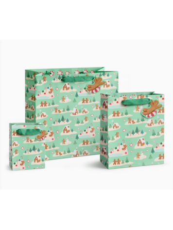 E. Frances Paper Studio Mint Gingerbread Village Bag, Large