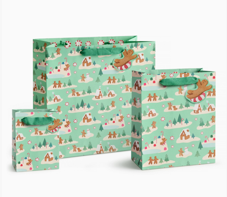 E. Frances Paper Studio Mint Gingerbread Village Bag, Large