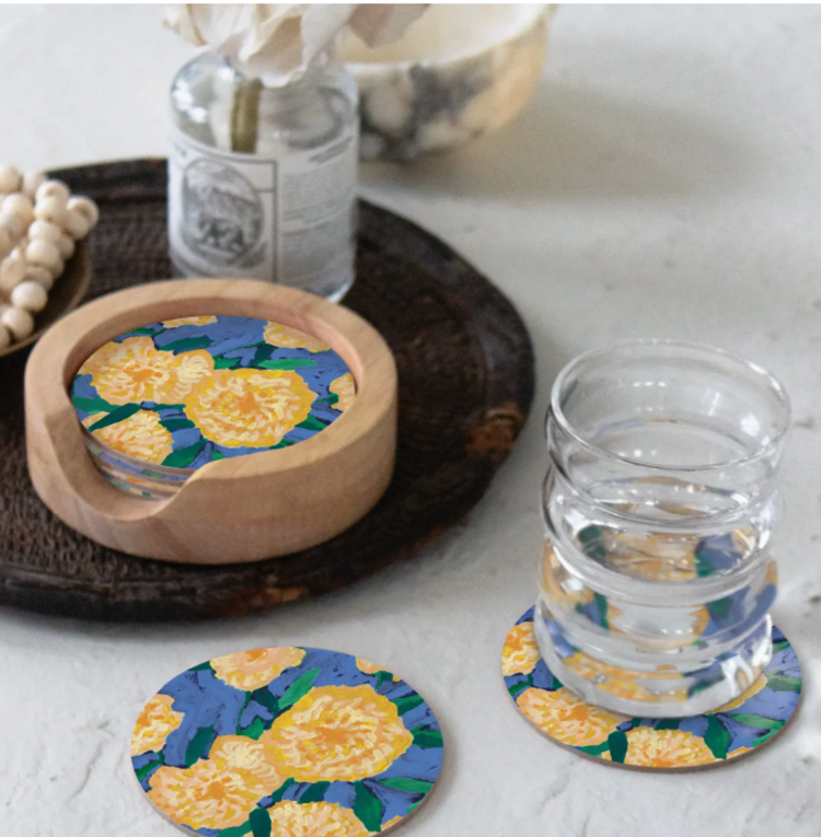 Seedlings Bursts of Marigolds Coaster